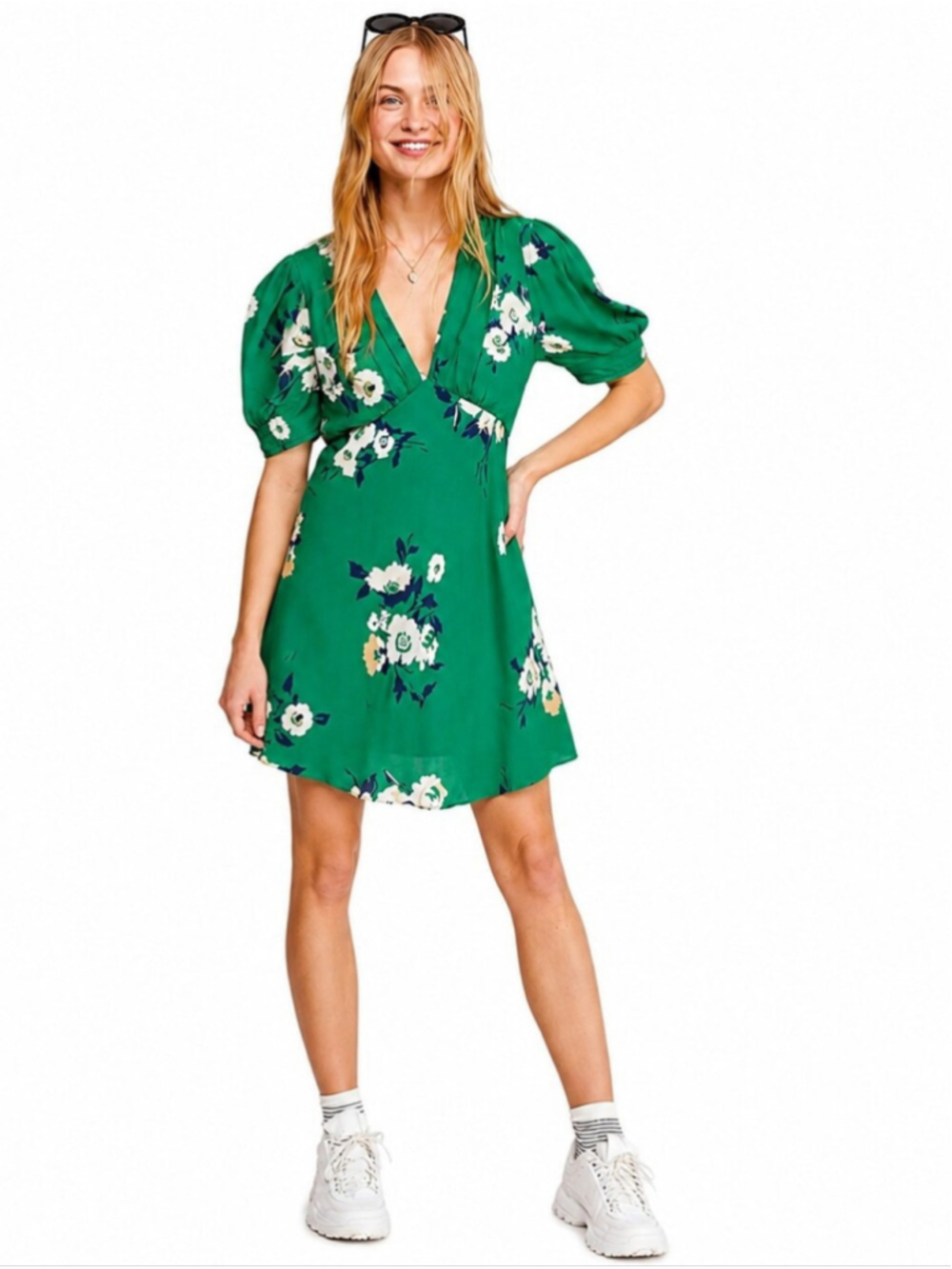 Free People Neon Garden Floral Mini Dress Emerald Green Size 8